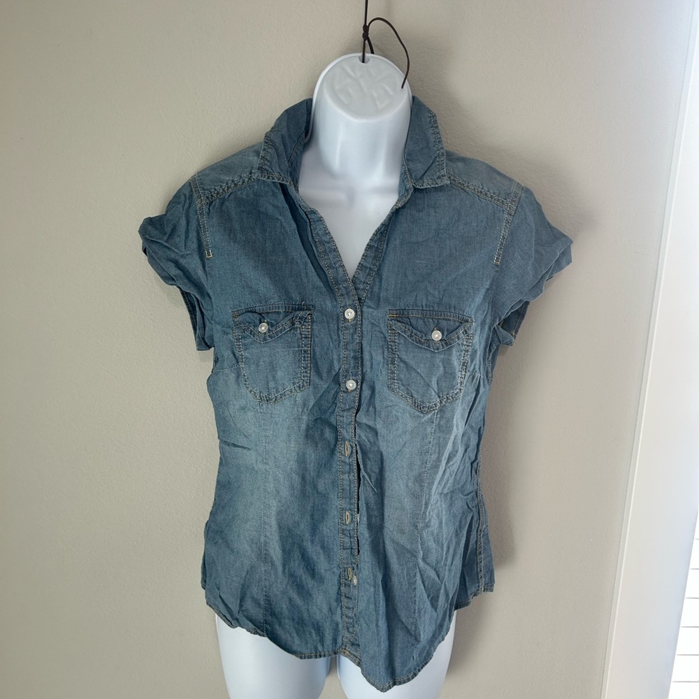 H&M Blue Denim Short Sleeve Blouse